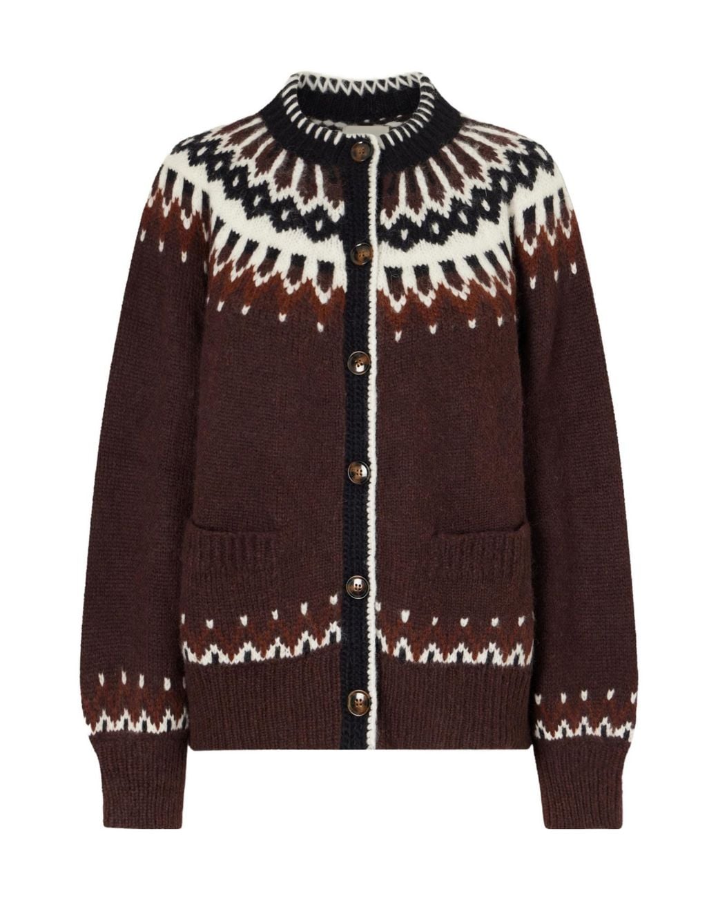 Doen Brown Vintage Pattern Cardigan