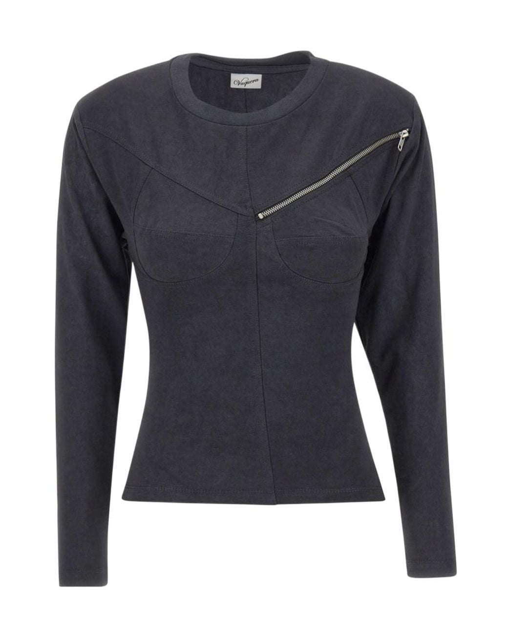 VAQUERA Blue Asymmetric Zip Long Sleeve Top