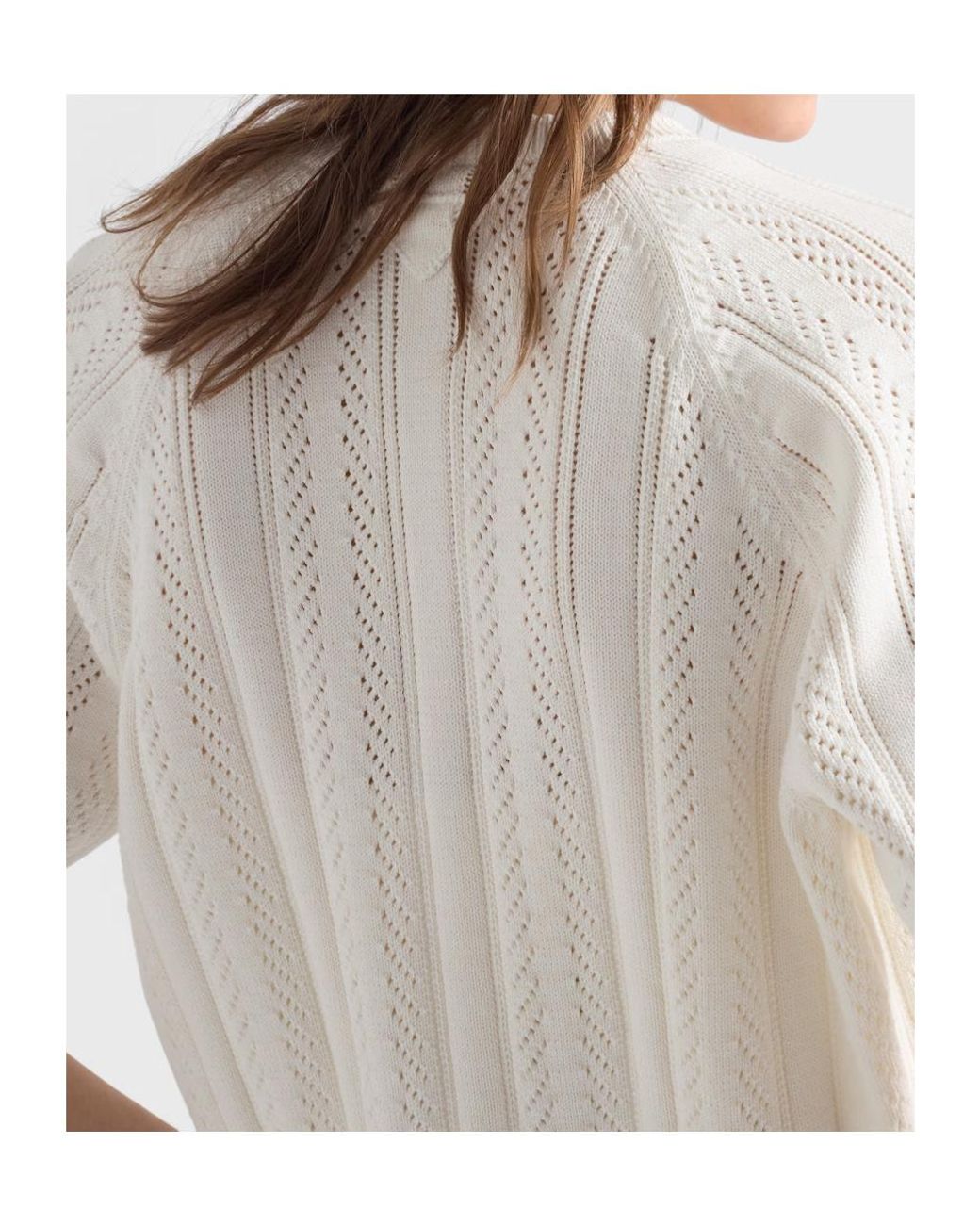 Prada White Short-Sleeved Openwork Cotton Cardigan