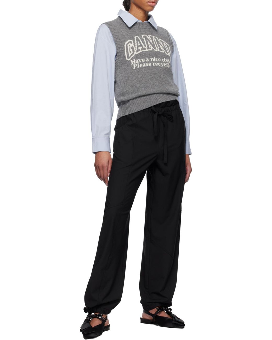 Ganni Gray Logo Intarsia Knitted Vest