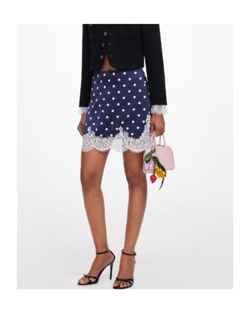 Self-Portrait Blue Polka Dot Satin Mini Skirt