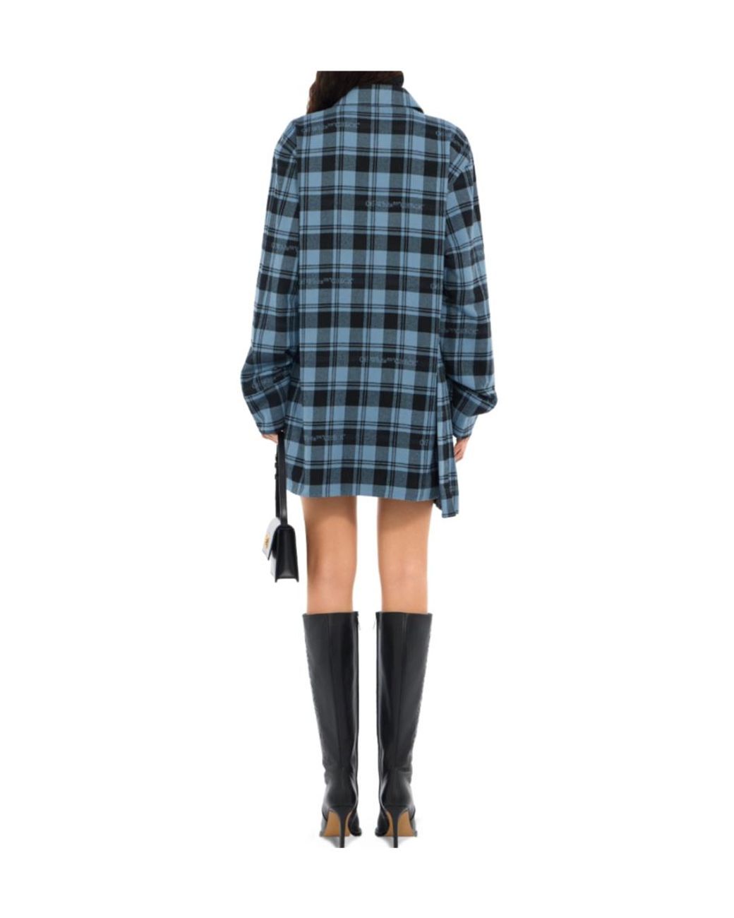 Off-White c/o Virgil Abloh Blue Checked Flannel Shirt Dress