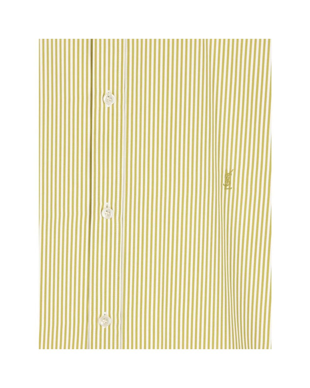 Saint Laurent Natural Cassandre Striped Button-Up Shirt