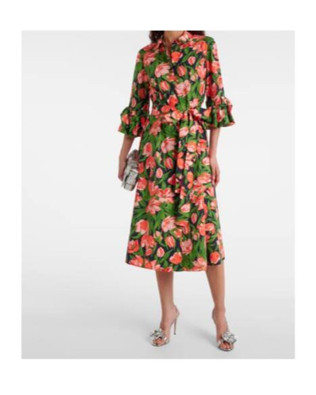 Carolina Herrera Green Bow-Detail Cotton-Blend Shirt Dress