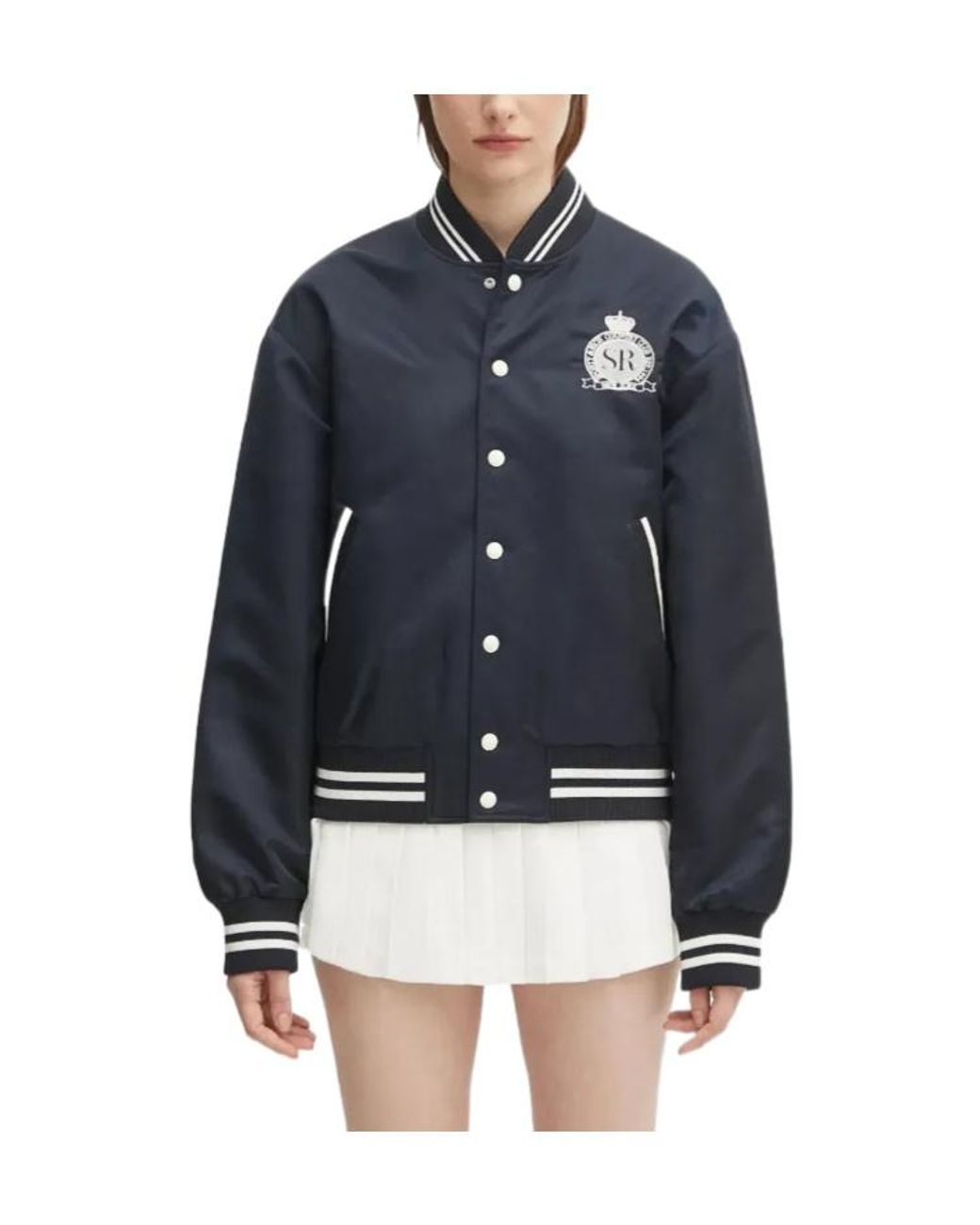Sporty & Rich Blue Embroidered-Logo Bomber Jacket