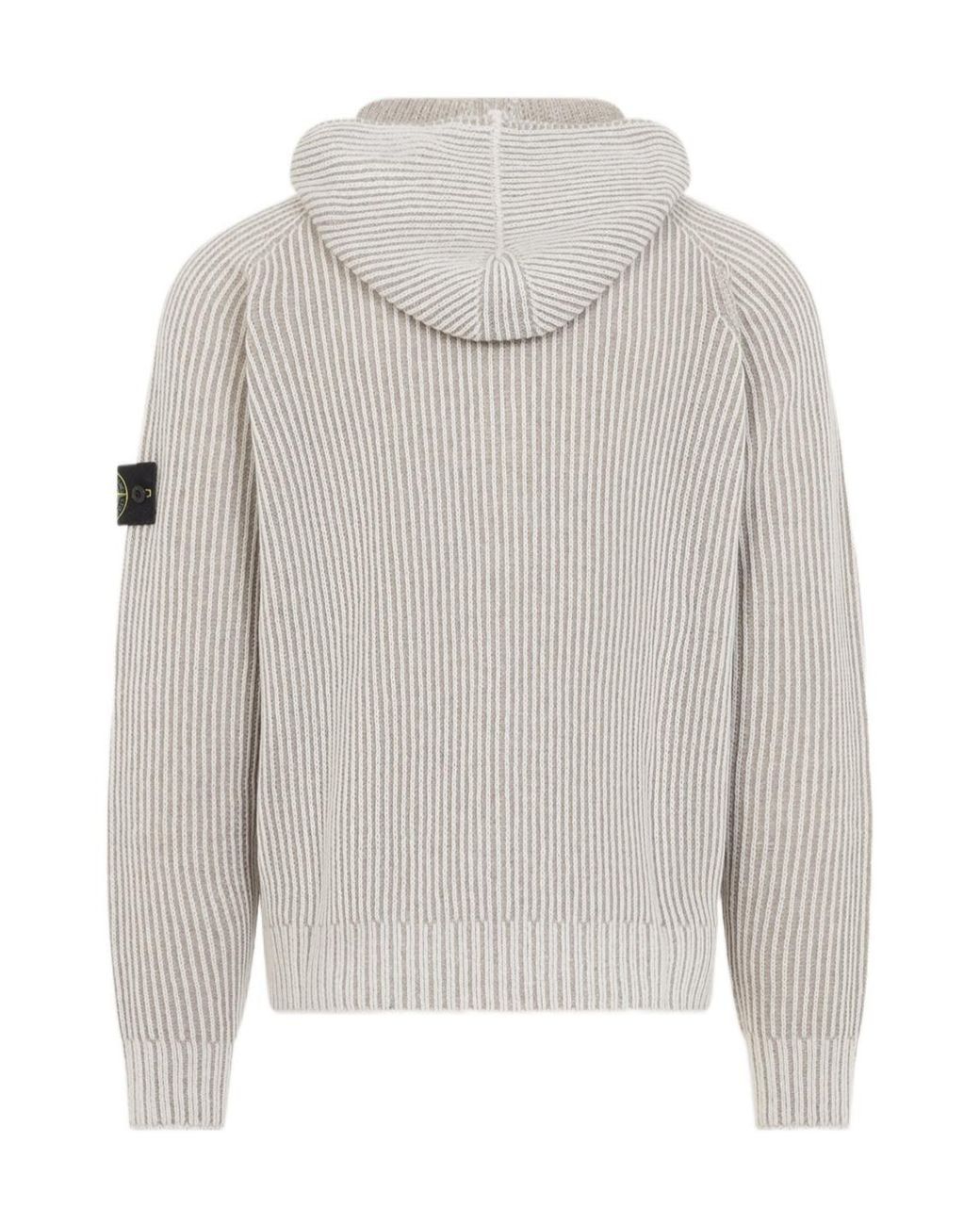 Stone Island Gray Logo Patch Hooded Cardigan for men