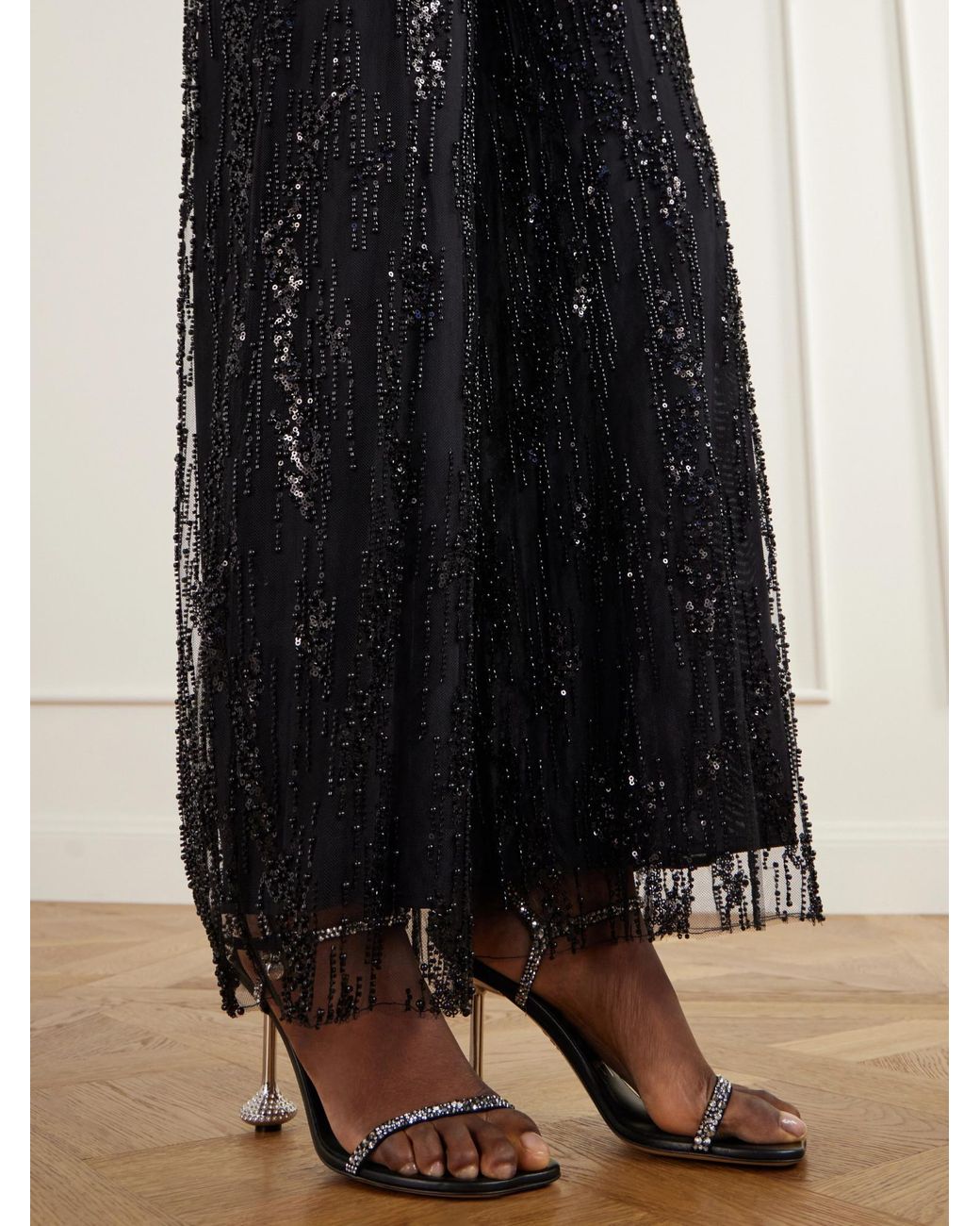 Staud Black Sequin-Trimmed Organza Wide-Leg Pants