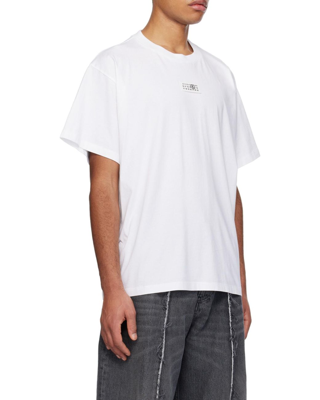 MM6 by Maison Margiela White Logo Patch Crewneck T-Shirt for men