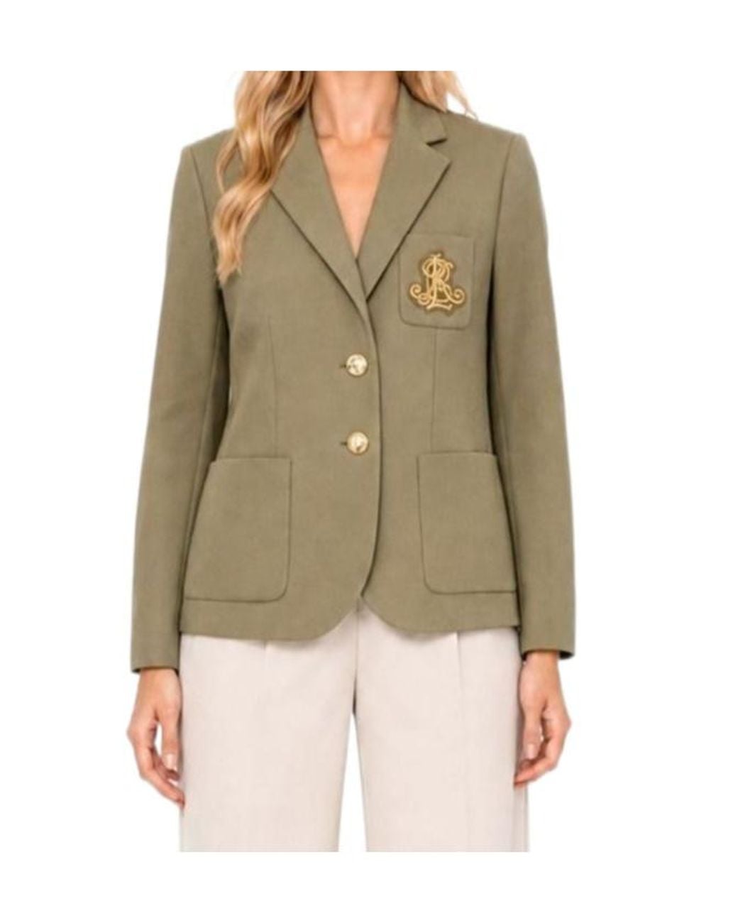 Ralph Lauren Green Lauren Logo Embroidered Tailored Blazer