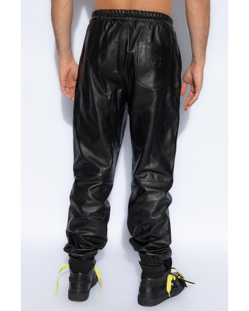 Off-White c/o Virgil Abloh Black Drawstring Leather Trousers for men