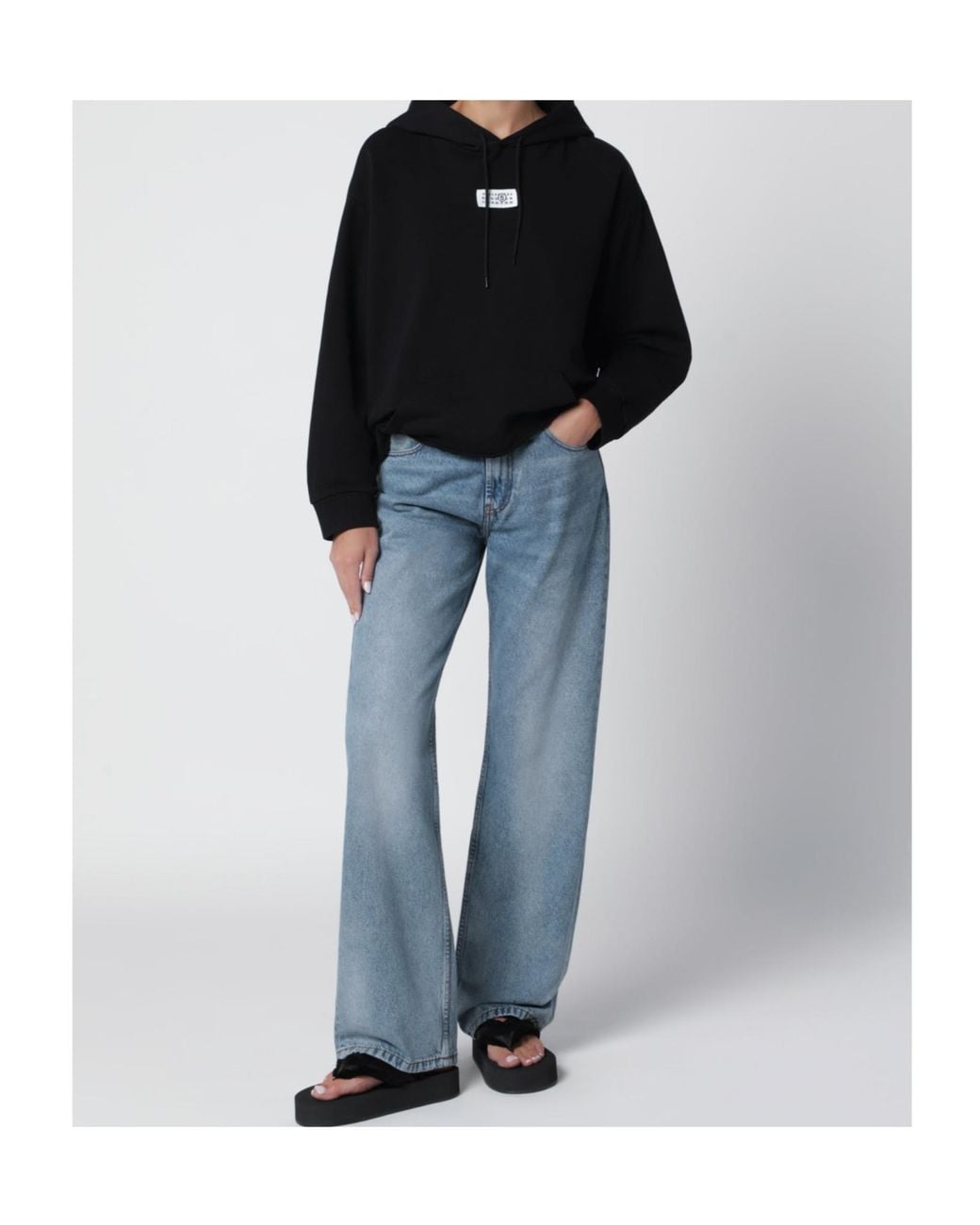 MM6 by Maison Margiela Black Drawstring Raw-Hem Hoodie
