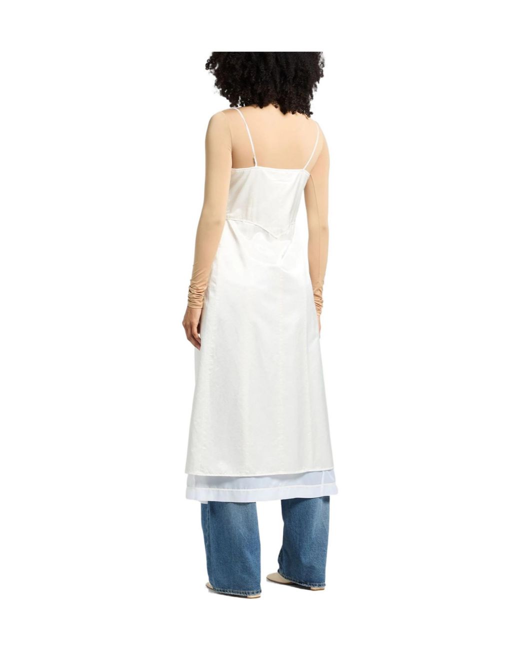 MM6 by Maison Margiela White Sleeveless Solid Satin Dress