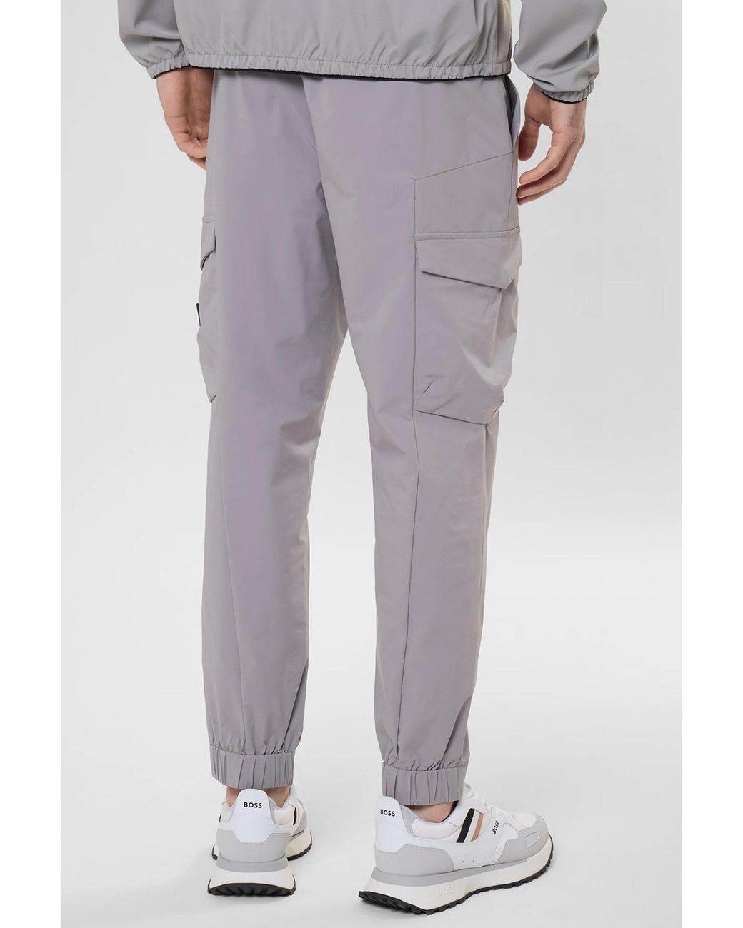 Boss Gray Boss Drawstring Tapered-Fit Pants for men
