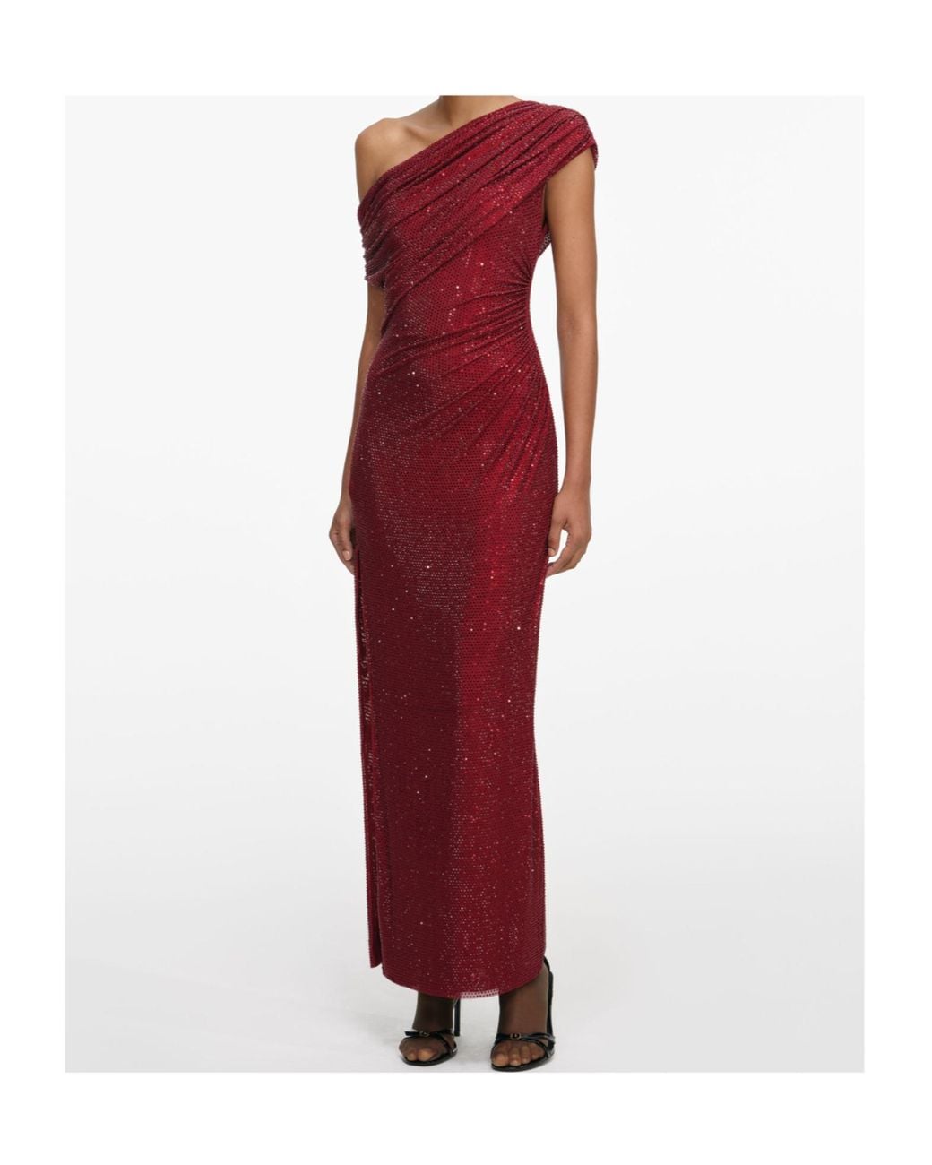 Self-Portrait Red Embellished Drape Midi Dress