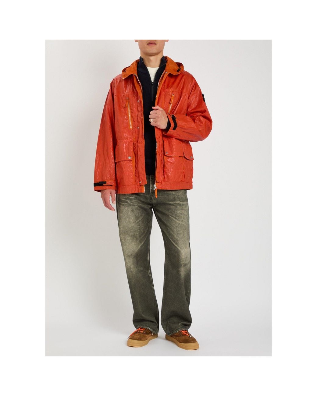 Stone Island Orange Hoodie for men