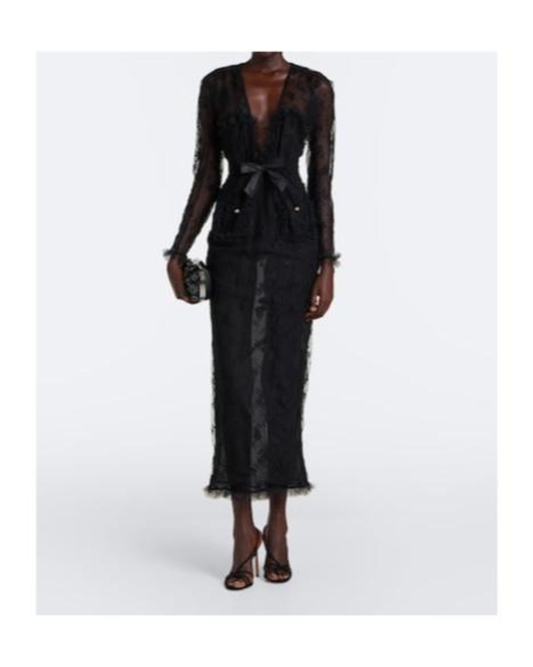 Alessandra Rich Black Bow-Detail Lace Maxi Dress