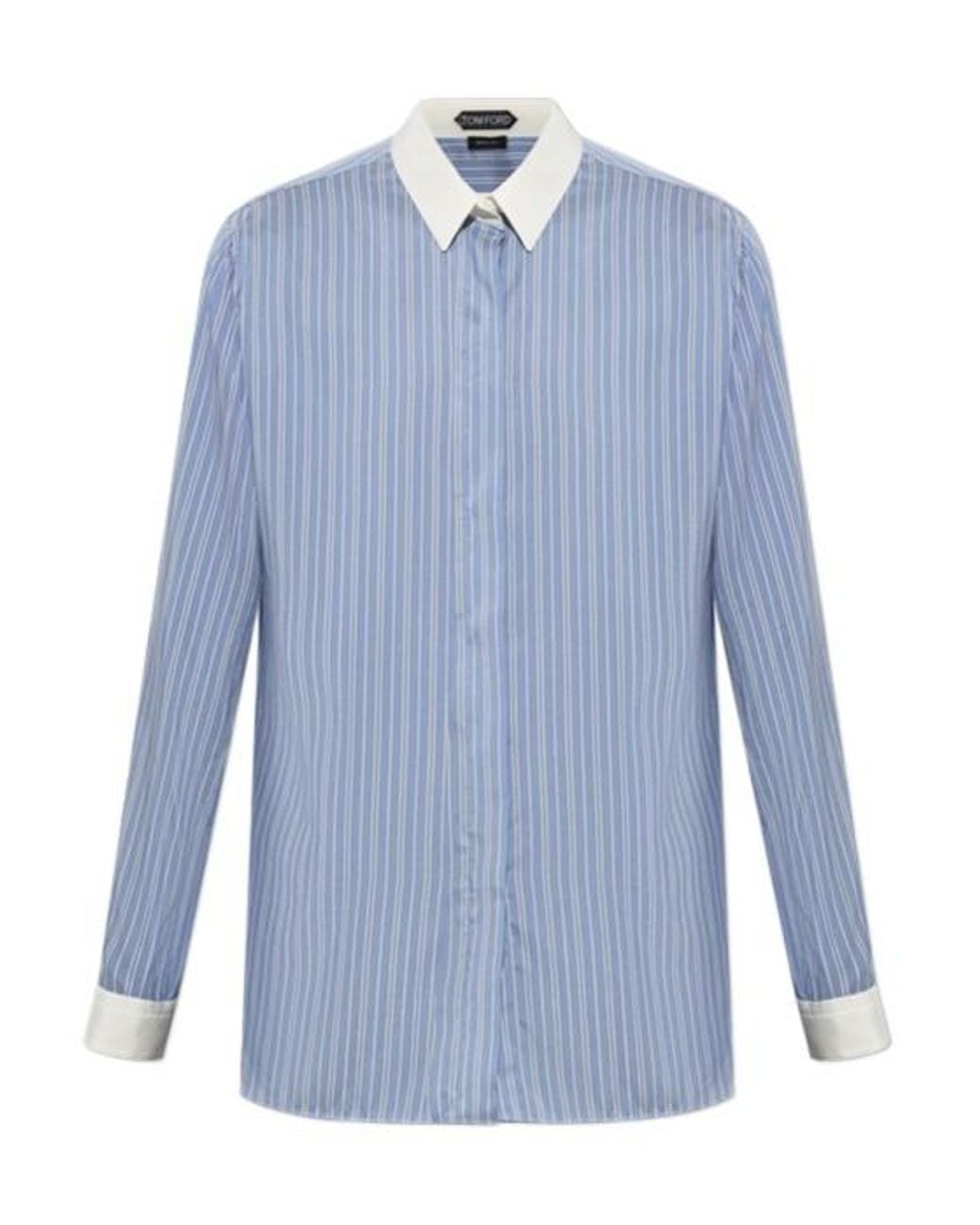 Tom Ford Blue Contrast Collar Striped Shirt