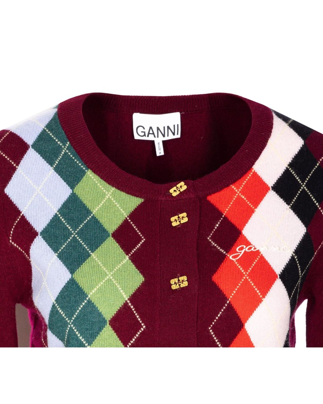 Ganni Red Check Cardigan