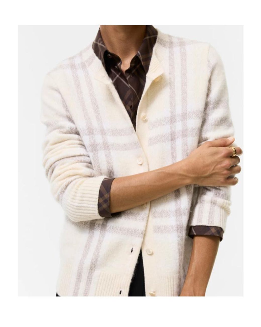 Burberry Natural Cashmere Check Cardigan