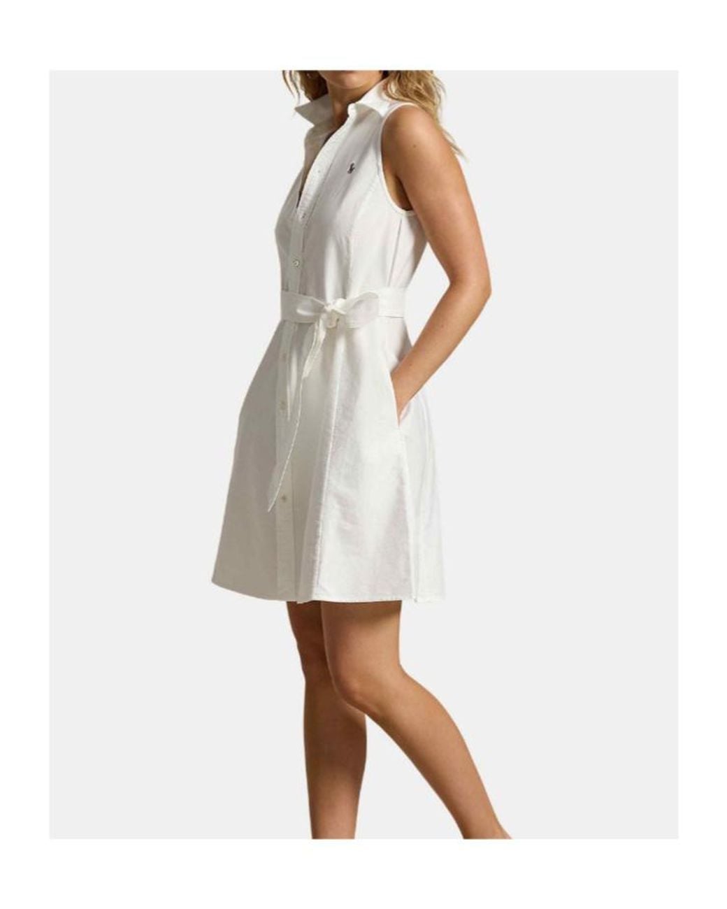 Polo Ralph Lauren White Sleeveless Belted Mini Dress