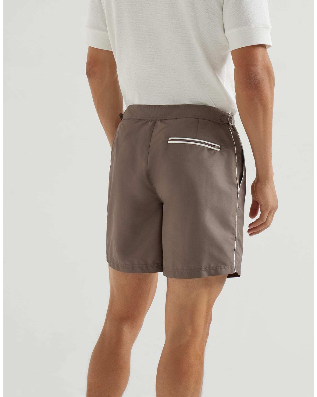 Brunello Cucinelli Gray Nylon Swim Shorts With Tabbed Waistband And Piping for men