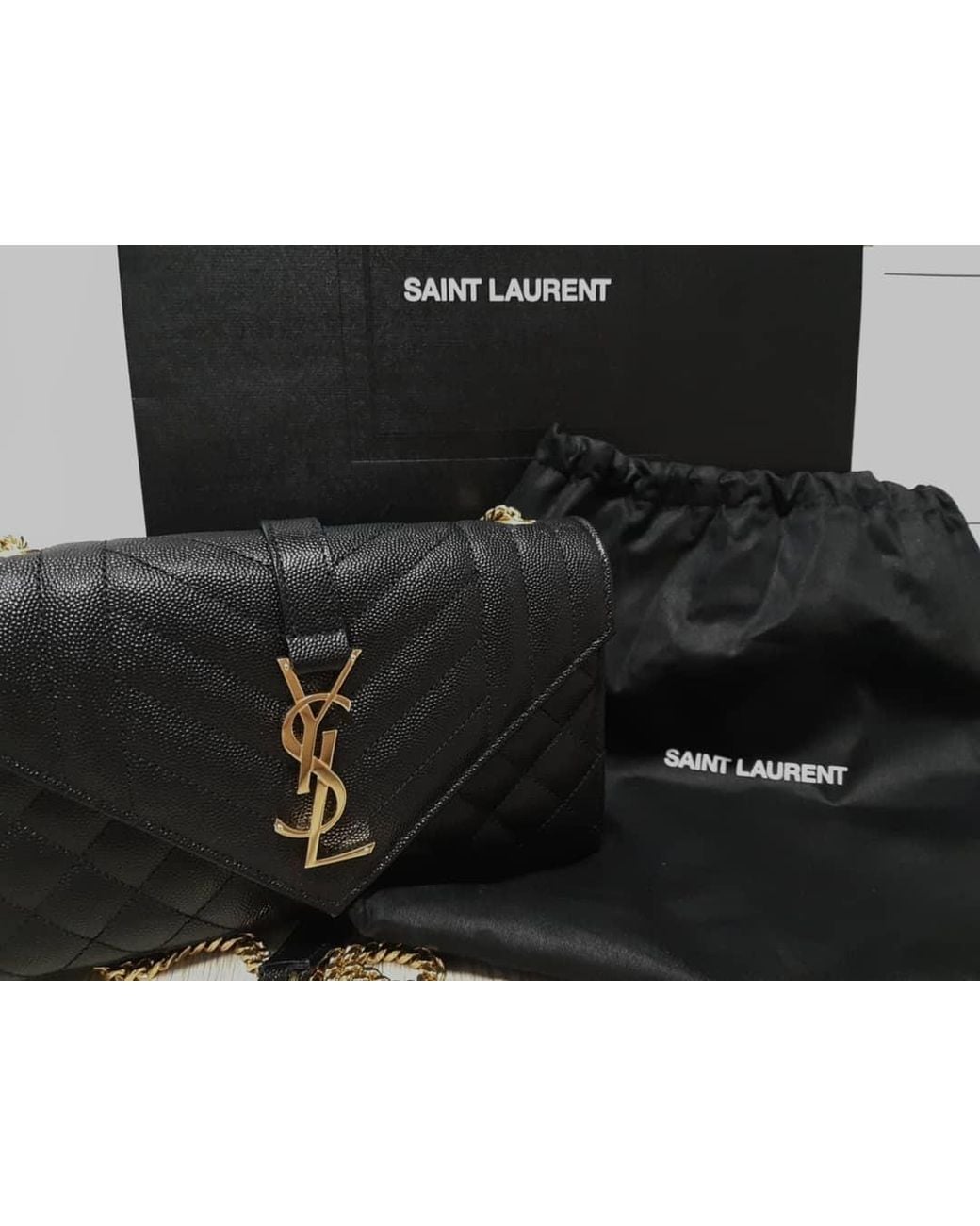 Saint Laurent Black Envelope Matelassé Small Crossbody Bag