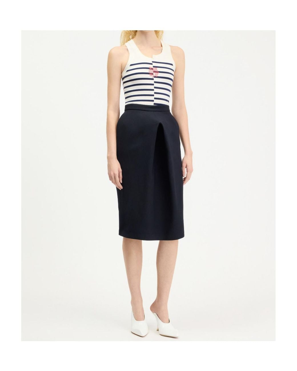 Jean Paul Gaultier White Asymmetric Striped Tank Top