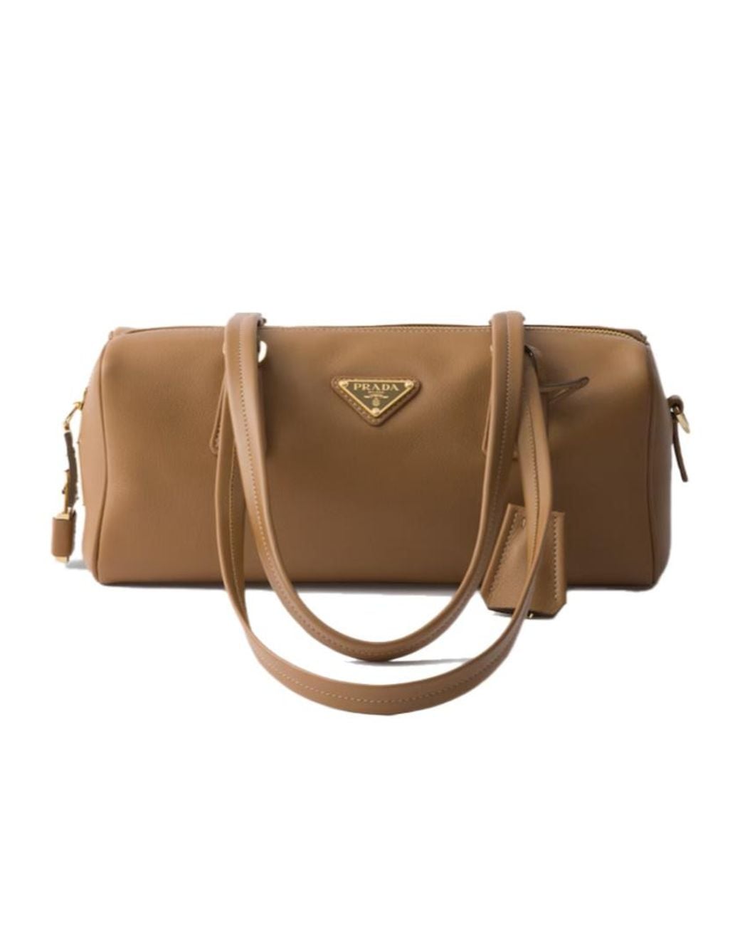 Prada Brown Re-Nylon And Leather Medium Top-Handle Bag With Padlock