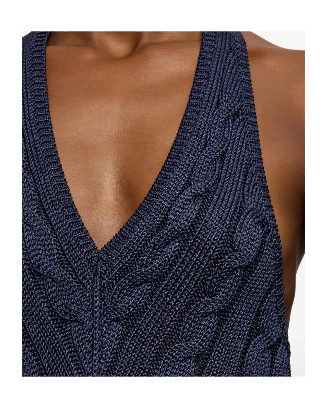 Ralph Lauren Blue Cable-Knit Halterneck Top