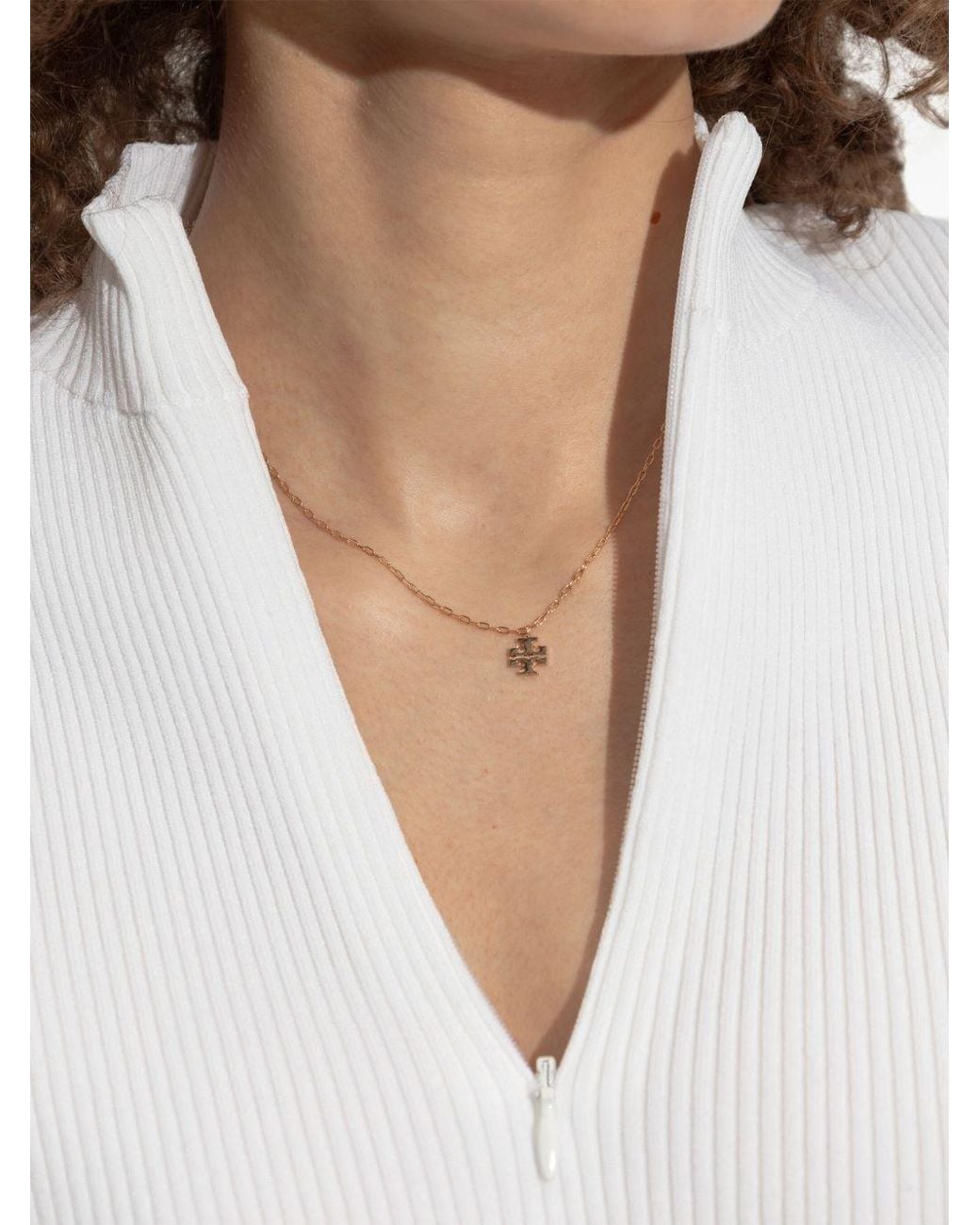 Tory Burch White Logo Pendant Necklace