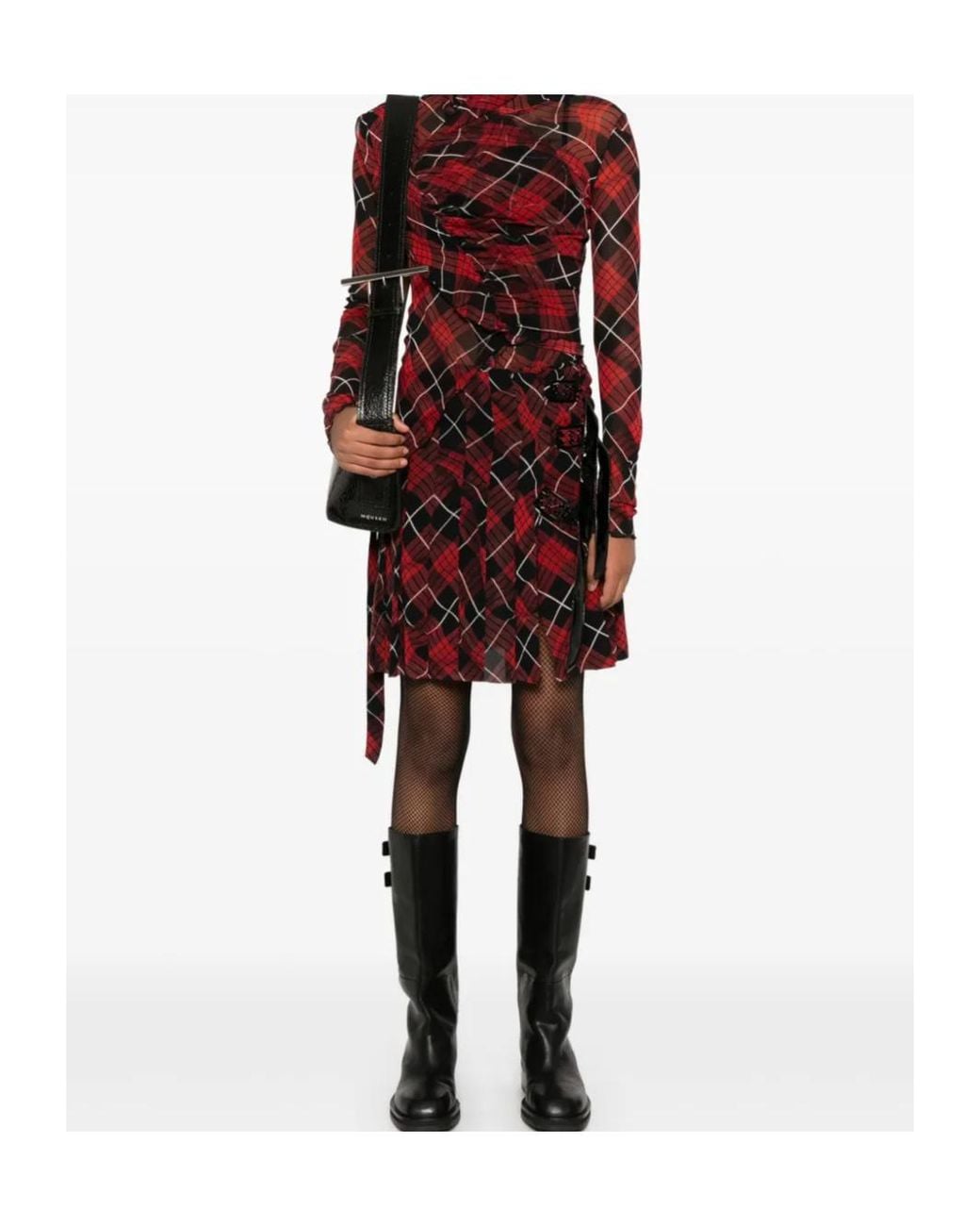 Jean Paul Gaultier Red Plaid-Check Mini Skirt