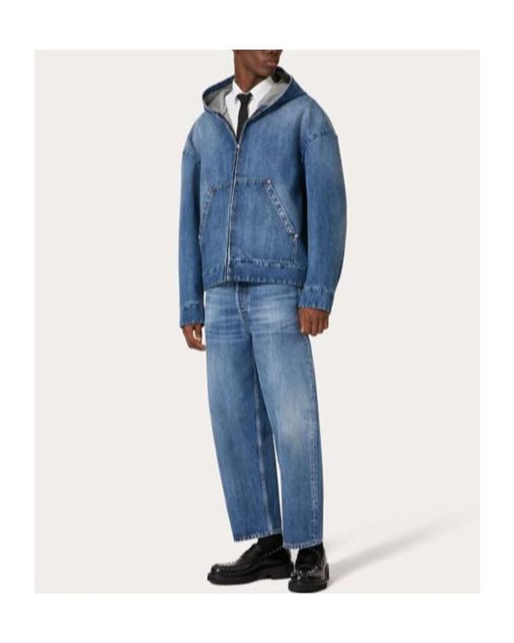 Valentino Blue Logo Patch Cropped Jeans for men