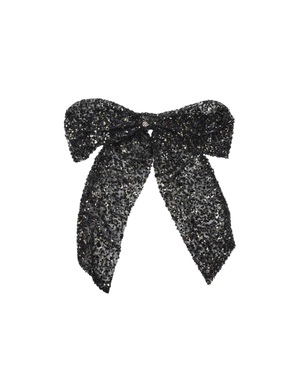 Maison Michel Black Sequin Embellished Logo Plaque Hair Clip