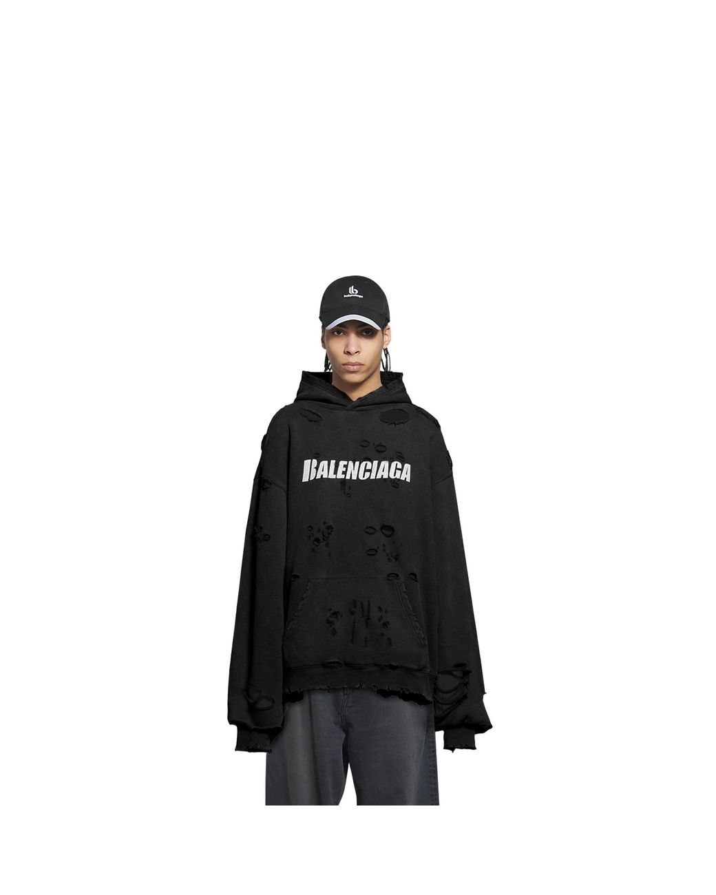 Balenciaga Black Caps Destroyed Hoodie for men