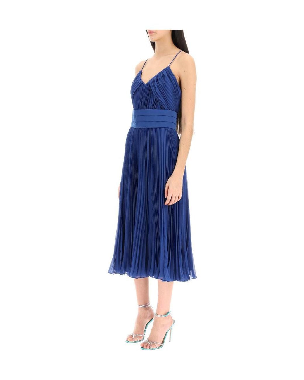 Max Mara Blue Pleated Sleeveless Dress
