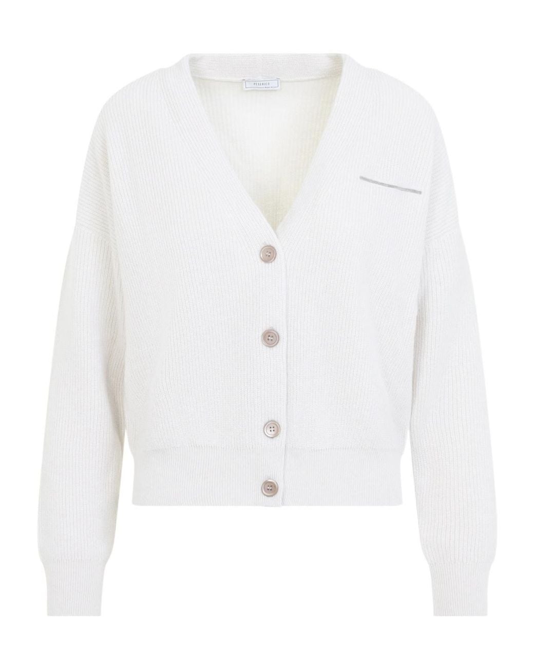 Peserico White Cropped V-Neck Cardigan
