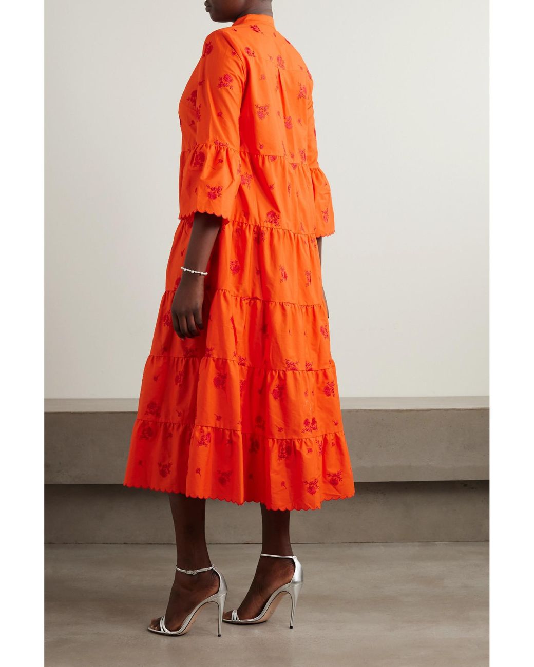 Erdem Tiered Embroidered Cotton-Poplin Midi Shirt Dress