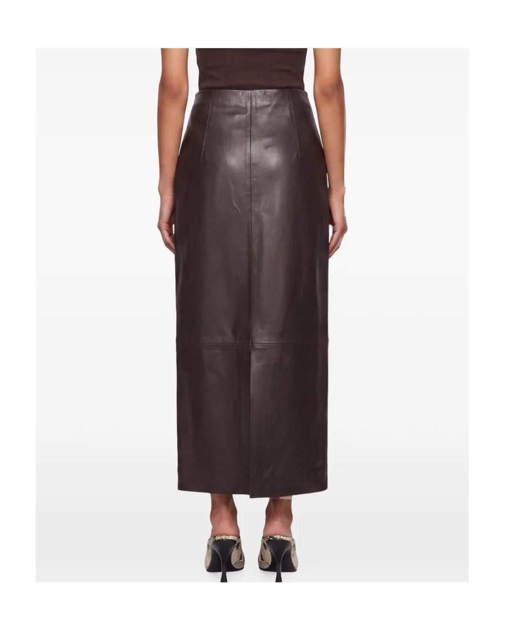 Loulou de Saison Brown Inga Leather Pencil Maxi Skirt