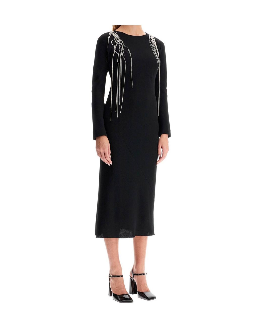 Dries Van Noten Black Long Sleeved Embellished Dress