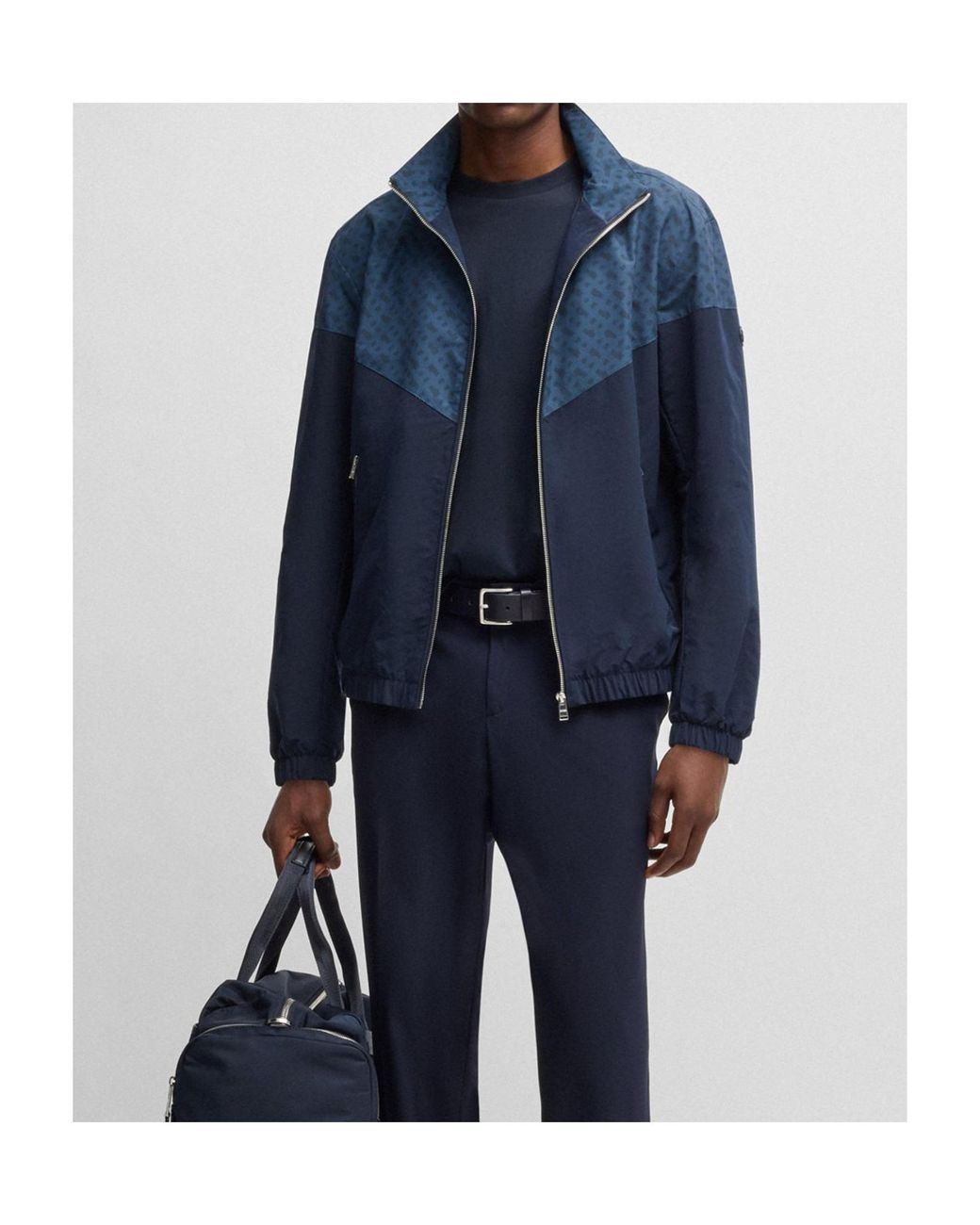 Boss Blue High Collar Long Sleeve Casual Jacket for men