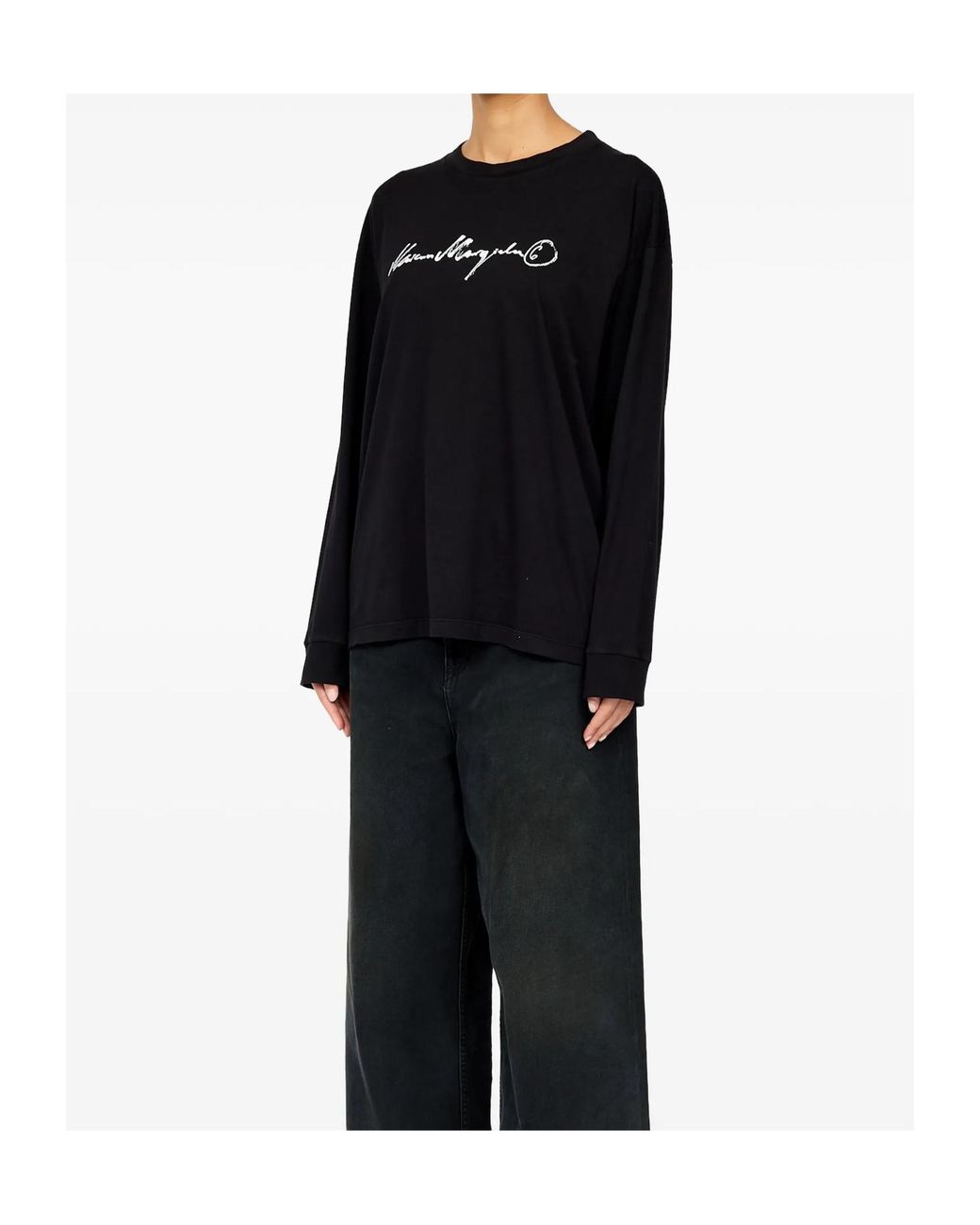 MM6 by Maison Margiela Black Long-Sleeve Overdyed Handwritten-Print T-Shirt for men