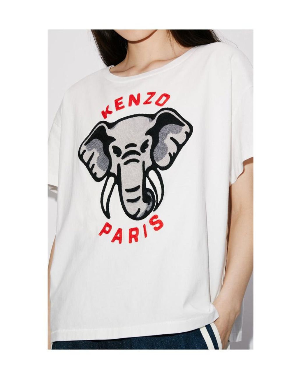 KENZO White Elephant-Embroidered Crewneck T-Shirt