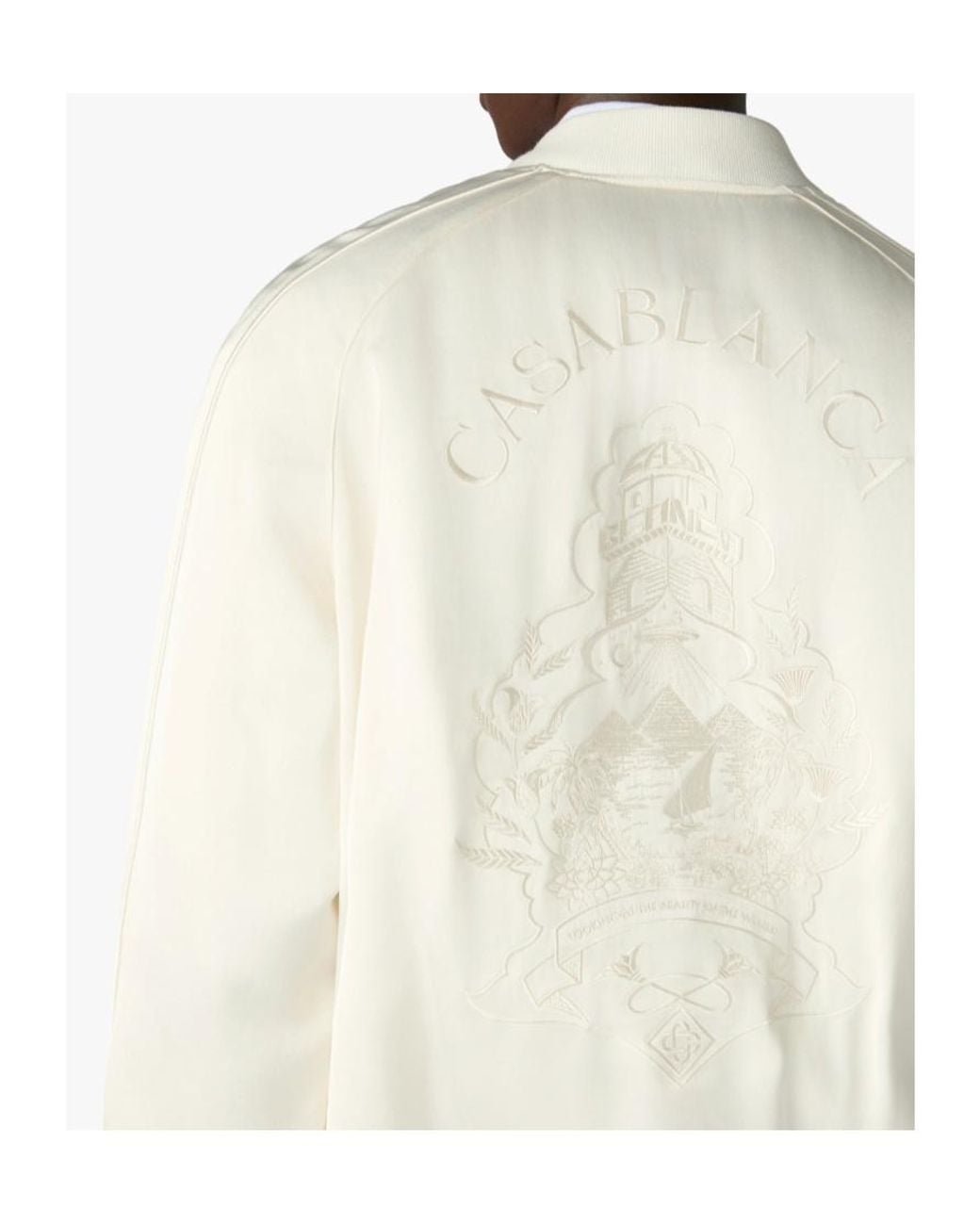 Casablanca White Off Hotel Emblem Satin Bomber Jacket for men