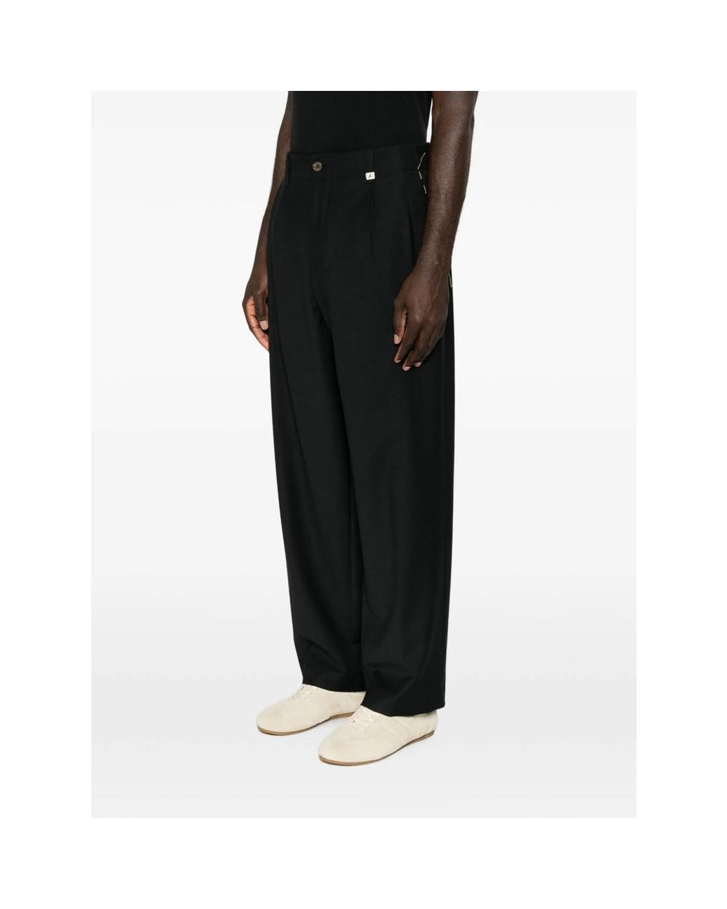 Myths Black Pleated-Front Straight-Leg Trousers for men