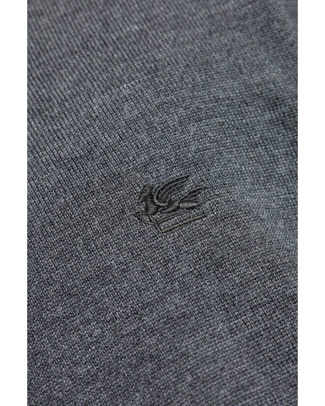 Etro Gray Logo Embroidered Turtleneck Knitted Jumper for men