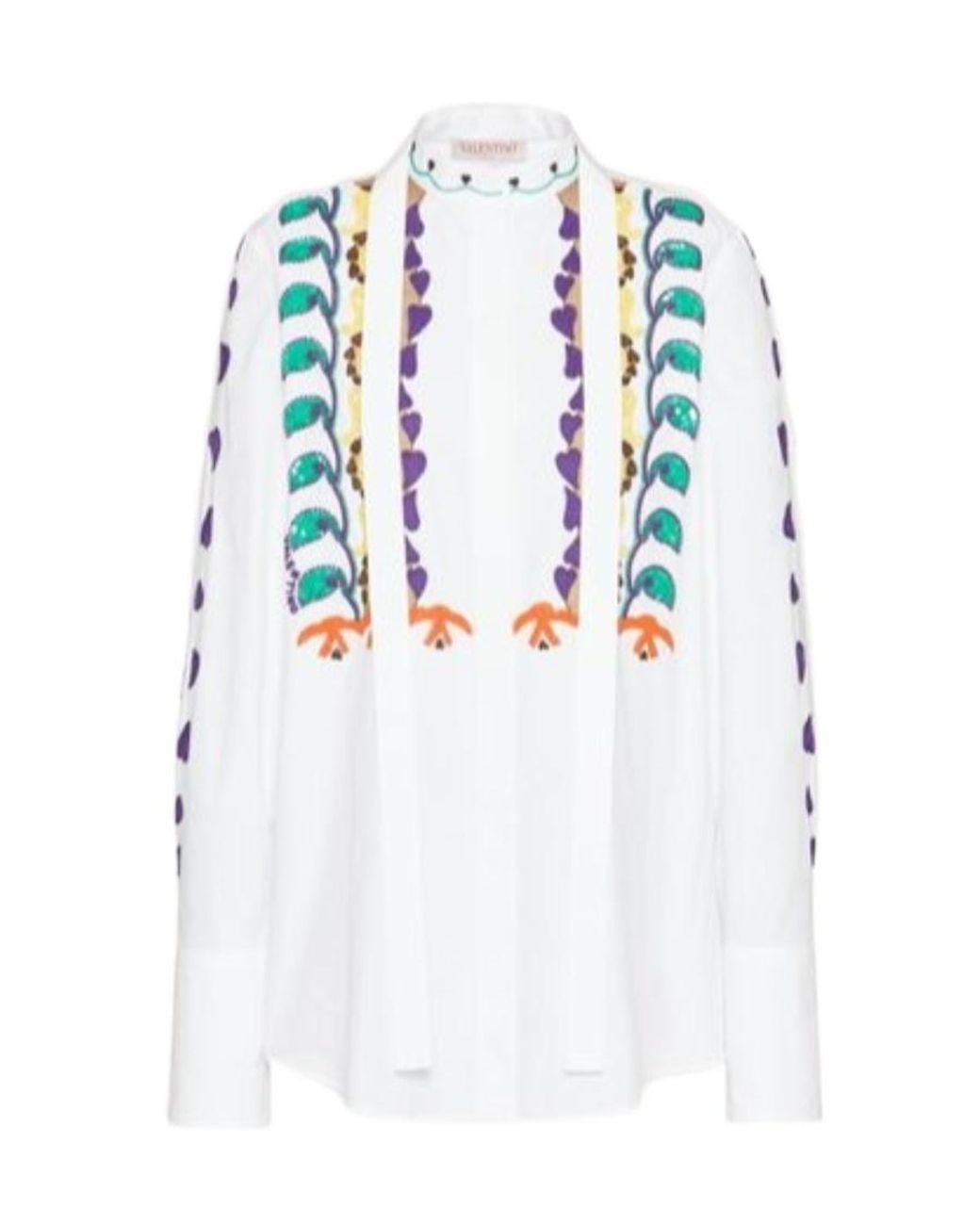 Valentino White Bead-Embellished Cotton Poplin Shirt