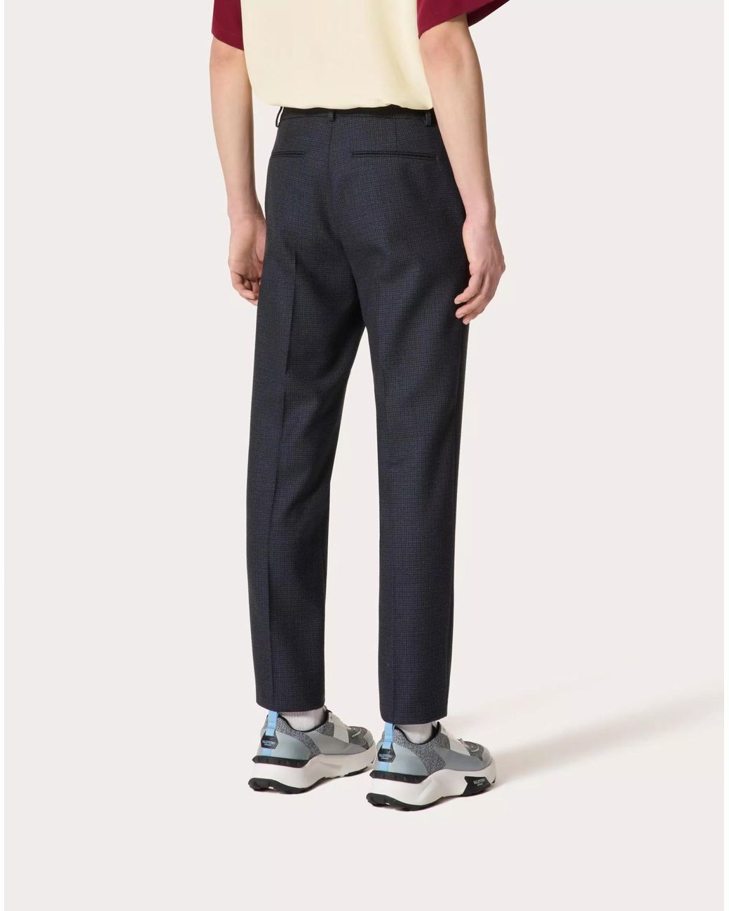 Valentino Blue Pressed-Crease Wool Trousers for men