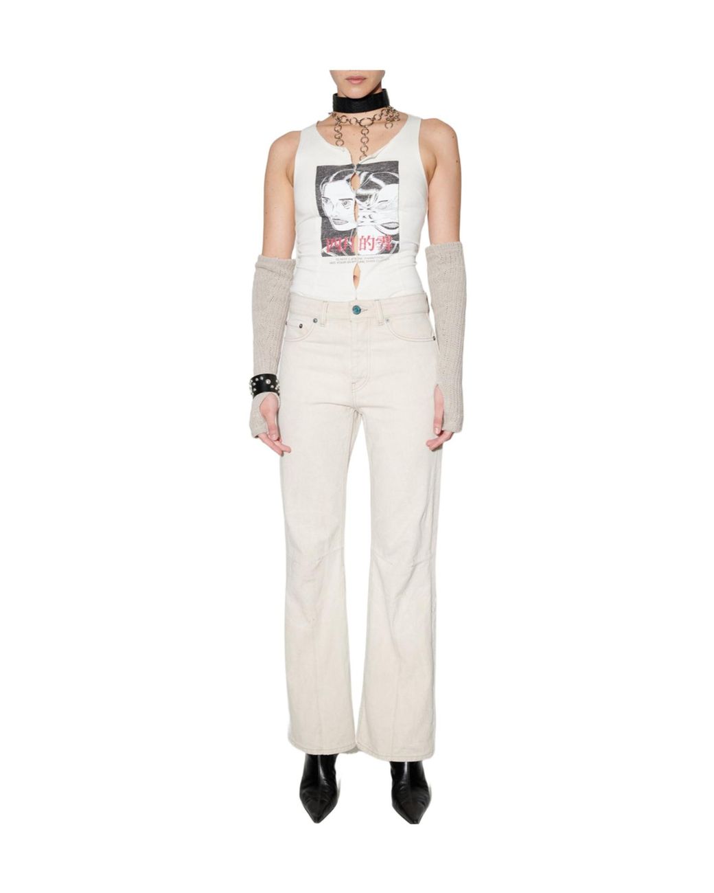 Our Legacy White Moto-Cut Flared Jeans