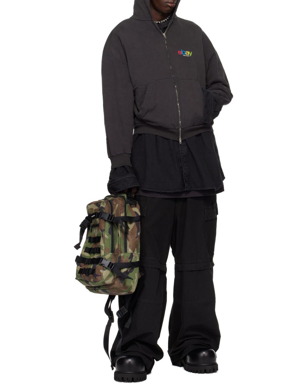 Balenciaga Black Camo Printed Army Space Small Backpack for men