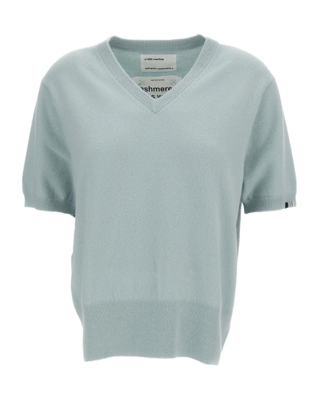 Extreme Cashmere Blue Martina Short-Sleeve Knitted Sweater